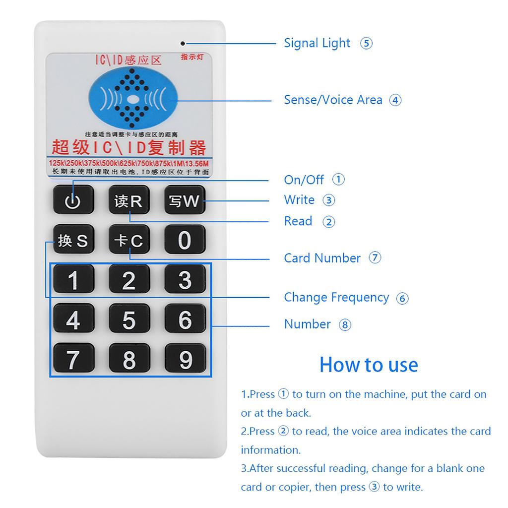 Handheld RFID ICID Card Reader Writer Copier Duplicator 125Khz 13.56MHZ