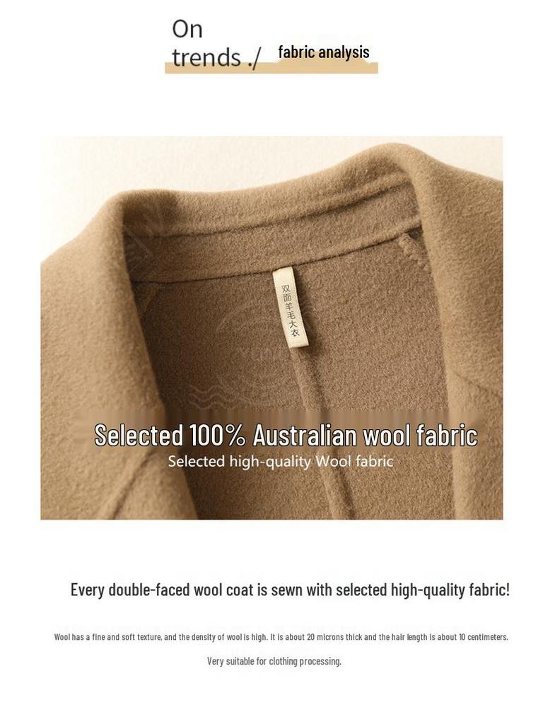 Женское кашемировое пальто средней длины в корейском стиле двустороннее - Высококачественная чистая шерсть, свободный крой для осени и зимы