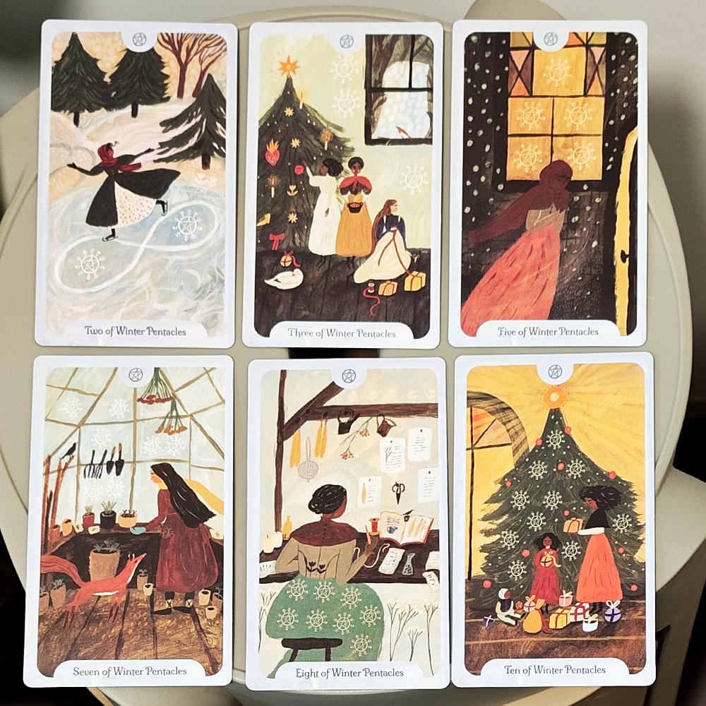 12*7см Времена ведьмы: Зимняя колода Таро, Путешествие через Йоль и Имболк 78 карт, напечатанных на бумаге с двойным тиснением