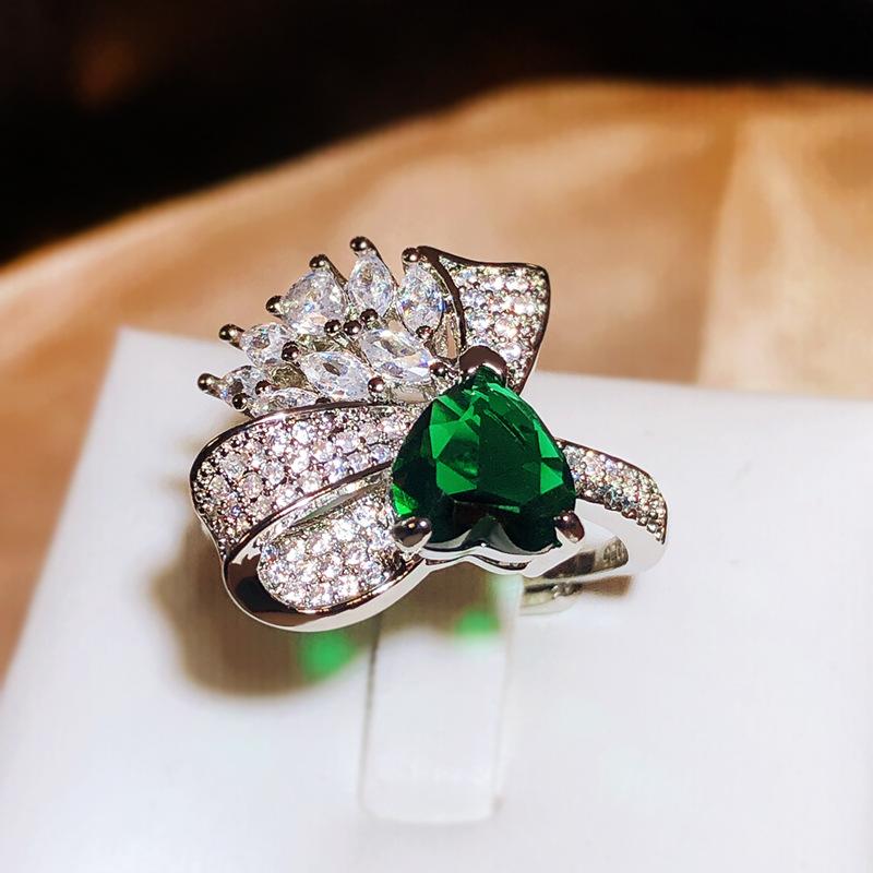 Любовь Цвет Сокровище Высокое Качество Изумруд Открывающееся Кольцо Женское Серебряное Кольцо-Бабочка Вечеринка Свадьба Подарок