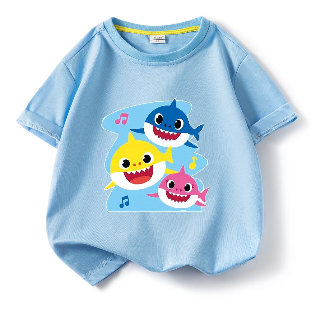 Хлопковая футболка с коротким рукавом Baby Shark для детей – Летняя одежда для мальчиков и девочек, 2024