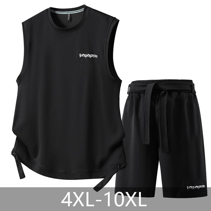Большие размеры 4XL-10XL Модный летний комплект из 2 предметов для мужчин, безрукавки, повседневные шорты, свободные комплекты