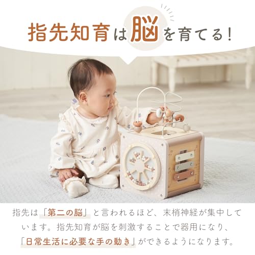 Edute LabelLabel Activity Cube, an educational toy for fingertip play, spatial awareness, and brain training. Includes looping and shape matching. Per