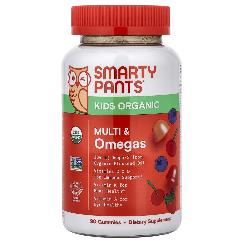 SmartyPants, Organic, Multi & Omega Gummy Jelly for Kids, Berry & Cherry Mixed Flavor, 90 Gummy Jelly Pieces