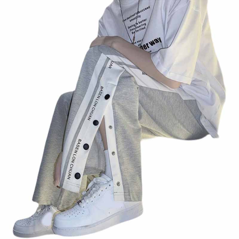 Мужские широкие спортивные штаны больших размеров, уличные спортивные штаны с пуговицами сбоку, свободные брюки, повседневные баскетбольные штаны с разрезом, спортивные брюки