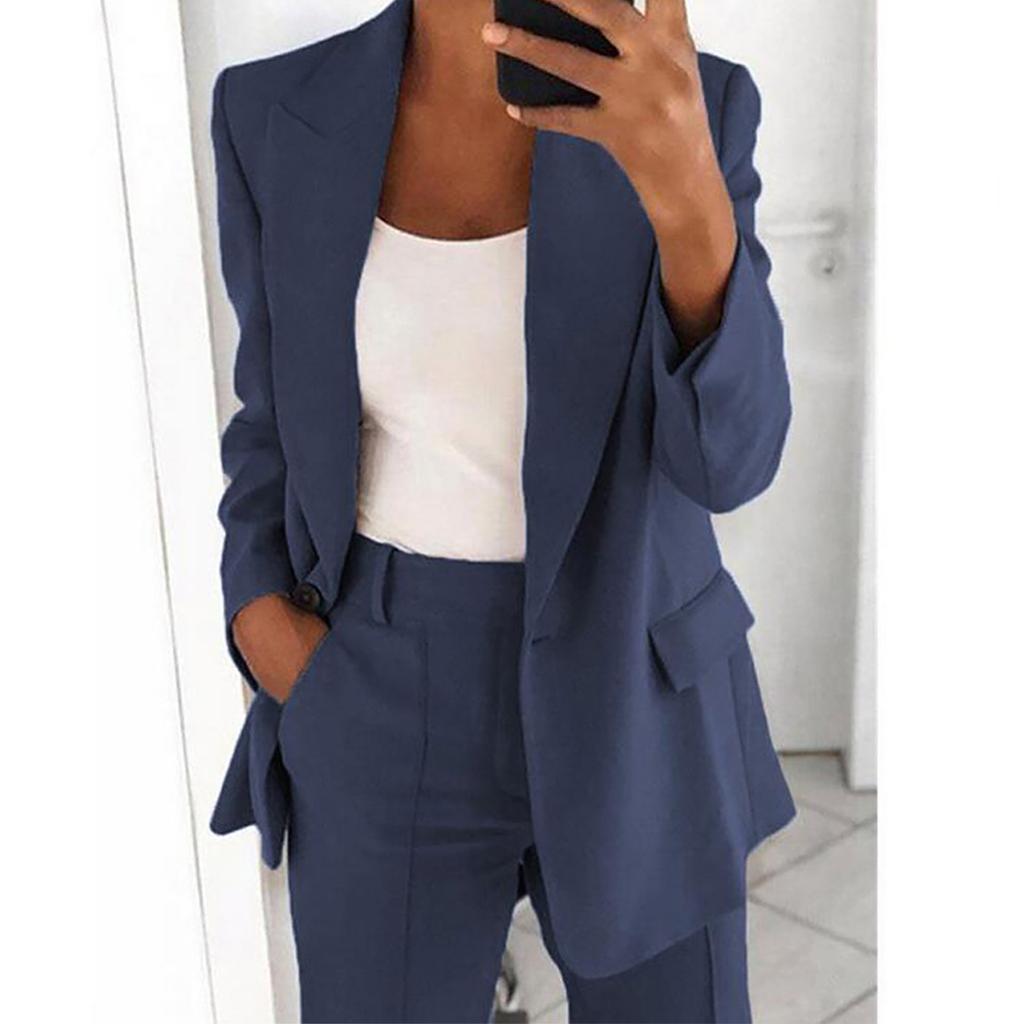 Женский повседневный однотонный кардиган с длинными рукавами и лацканами, куртка, брюки, костюм