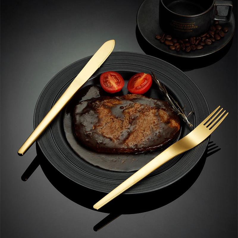 Новый креативный набор столовых приборов из нержавеющей стали 304, роскошная золотая посуда, матовые ложки, нож для стейка, вилка, набор столовых приборов, кухонная утварь