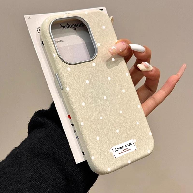 Простой белый горошек Кожаный матовый чехол для телефона для iPhone 17 Air 16 E 15 14 Plus 13 12 11 Pro Max XS Max Защитная крышка для объектива