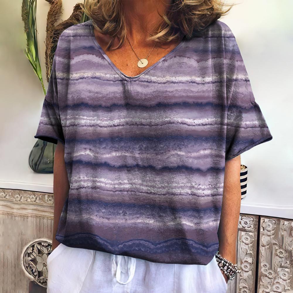 Summer Women's T-shirt Landscape V-neck T Shirt Ladies Fashion Short Sleeve Tops Retro Streetwear Fashion Clothes Female Casual