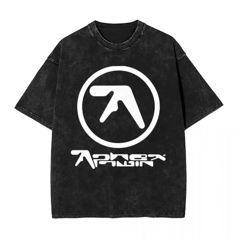 Футболка Aphex Twin Стирка Черный Принт Хлопок Графическая Оверсайз Корейская Мода Короткий Рукав Топы Футболки Y2k для Мужчин Женщин