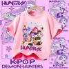Новая 2026 KPop Охотники на демонов Мальчики Саджа Мультяшные мальчики Футболка с круглым вырезом Принт Модный повседневный топ Детская футболка Детская одежда