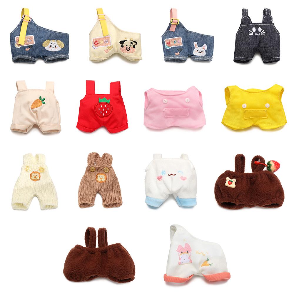 Animal Pattern Cotton Stuffed Dolls Knited Hat Mini Overalls Plush Suspender Pants Doll Clothes