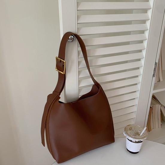 Yousheng Women Shoulder Bag Large Capacity Faux Leather Adjustable Straps Solid Color Great Load Bearing Magnet Zipper Closure Portable Lady Tote Bag