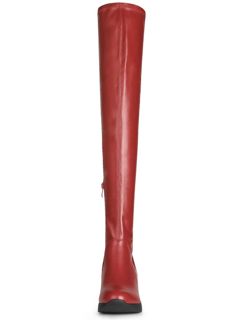 Allegra K Women's Platform Wedge Heel Knee-High Boots, Red, Size 26.5cm