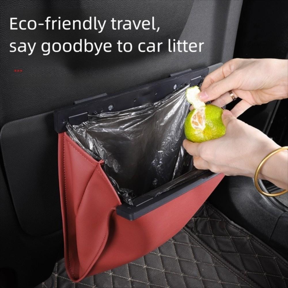 Waterproof Magnetic Adsorption Storage Bag Leather Seat Hanging Trash Can  Car Interior Supplies