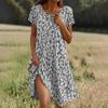 Short Sleeve Boho Dress For Women Casual Loose Fit Summer Sundress Floral Print Dress With Pockets
