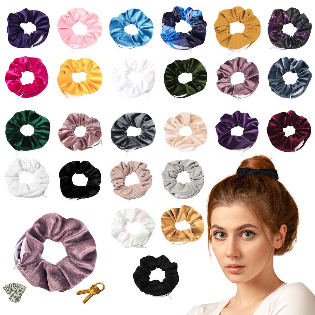 Резинки для волос на молнии, карманные резинки для волос, бархатный браслет для волос со потайной молнией, сумка для хранения помады для ключей, эластичная лента для волос