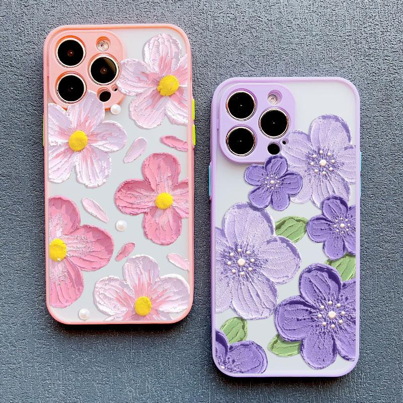 Стильный чехол для телефона для iPhone 14 15 16 Plus Pro Max 17 11 12 13 Mini Pro Max Масляная живопись Цветок Милый Цветочный Изысканный Чехлы