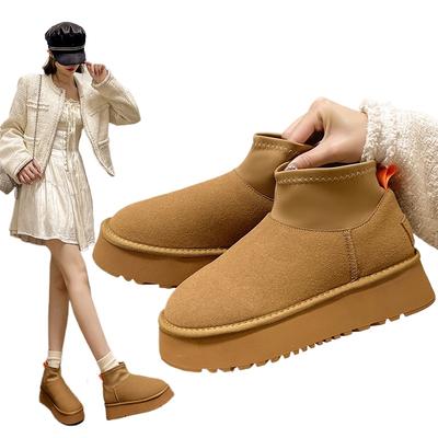 Новая Мода Женские Зимние Сапоги на Толстой Подошве Стиль Теплая Хлопковая Обувь Короткие Эластичные Узкие Ботильоны с Флисовой Подкладкой 40