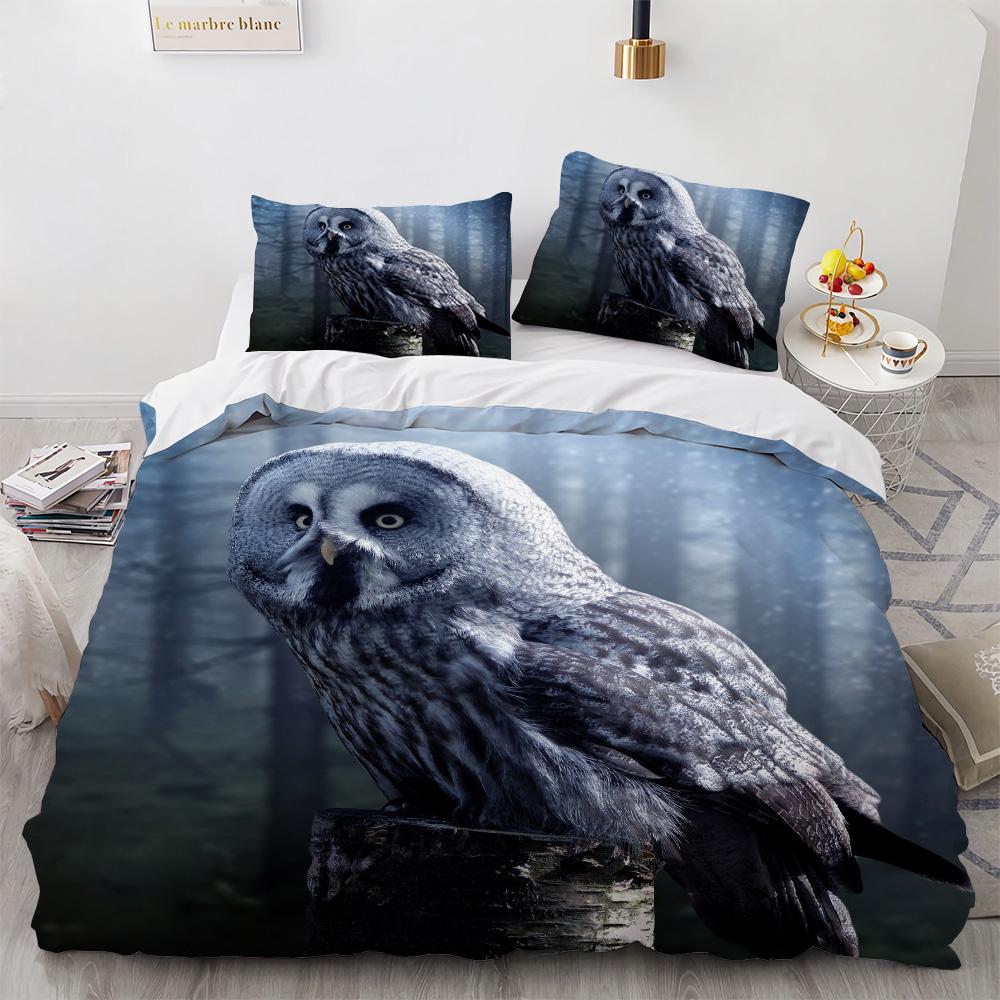 Owl Boys Youth Duvet Cover Set King Queen Cool Black Nighthawk Safari Wildlife Comforter Cover Bird Animal microfiber BeddingSet