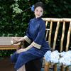 Womens Modern Chinese-Inspired Long Cheongsam Dress With Flared 7/8 Sleeve Stand Collar Vintage Fit