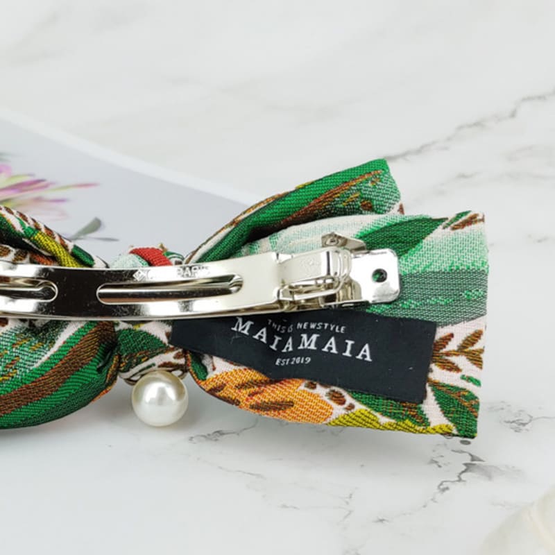 MAIA Rose Jacquard Ribbon Pin Large Green