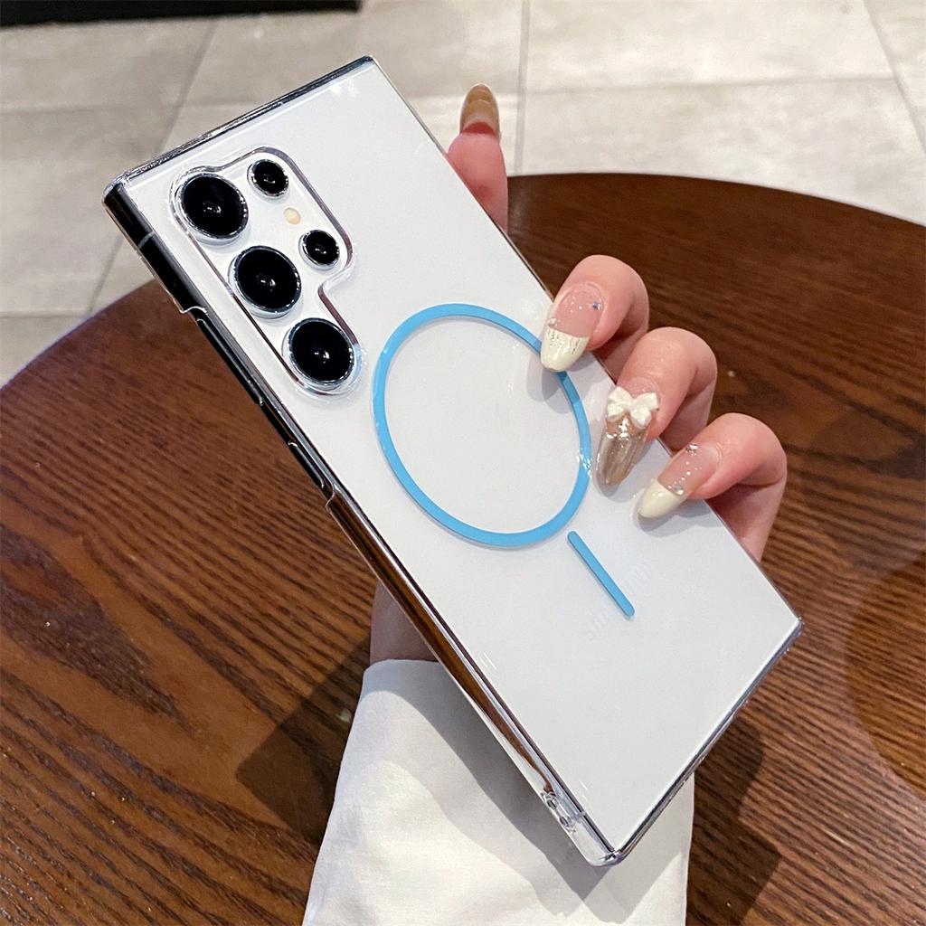 Простой чехол MagSafe для телефона S25 S24 для Samsung Galaxy S25 Ultra S24 Plus S24 FE Кристальная беспроводная зарядка Жесткая прозрачная поликарбонатная накладка