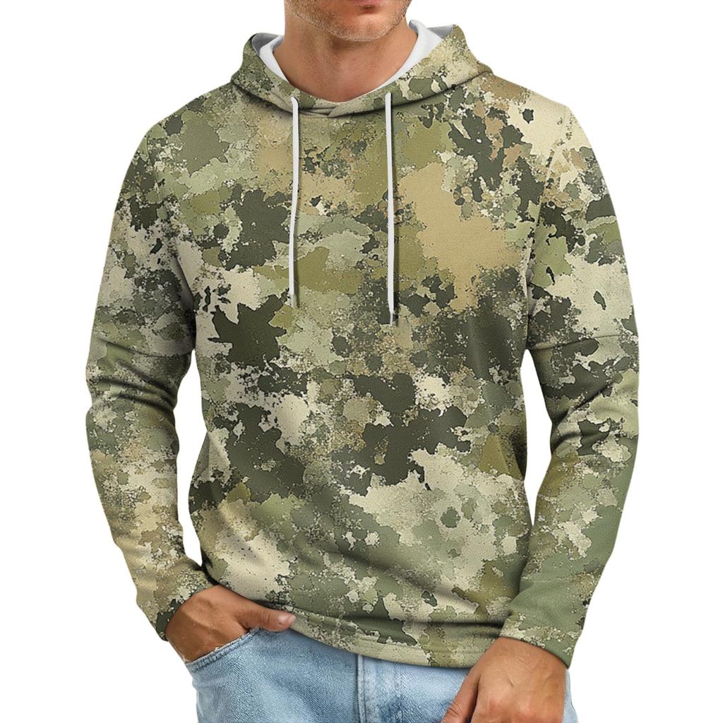 Мужская толстовка с капюшоном свободного кроя в стиле кэжуал с камуфляжным принтом