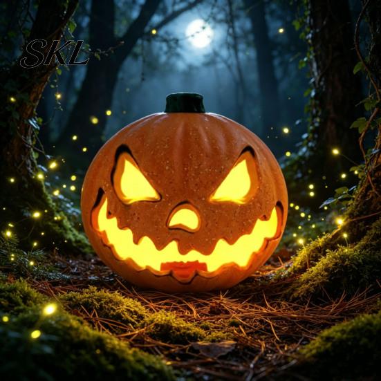 Pumpkin with Integrated LED Halloween Evil Lantern, Large Light Up Jack O Lantern Decor Decoration for Party Scene, Spooky Outdoor Indoor Decoration,