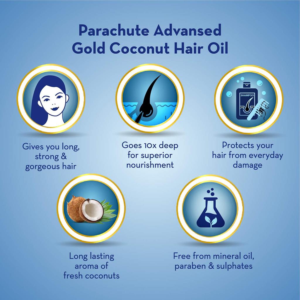 PARACHUTE Advansed Gold Coconut Hair Oil 400ml Pack of 2 | Vitamin E Enriched for Strong Healthy Shiny Hair Nourishment