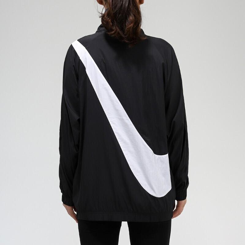 Nike Спортивная ветровка с логотипом Swoosh и винтажным воротничком-стойкой, напечатанная в виде ткани, весенняя женская куртка, черная CV8659-010