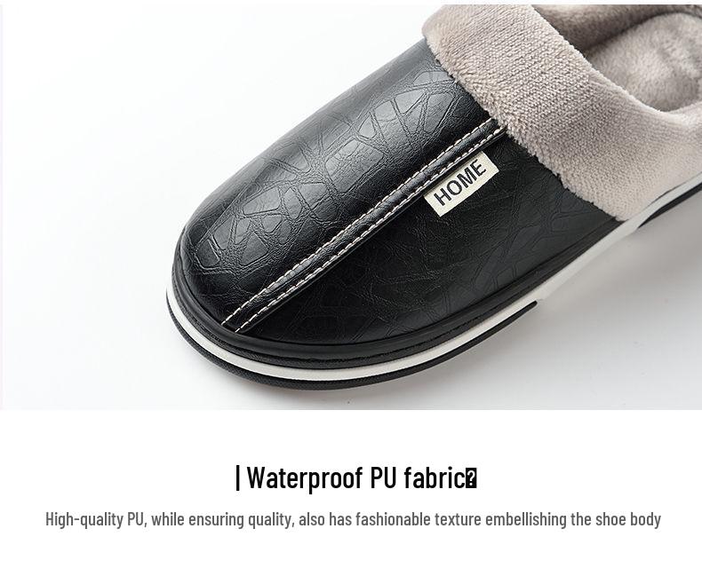 Мужские водонепроницаемые хлопковые тапочки очень большого размера - Зимняя домашняя нескользящая теплая обувь