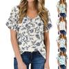 Женская летняя модная повседневная блузка с V-образным вырезом и коротким рукавом с принтом