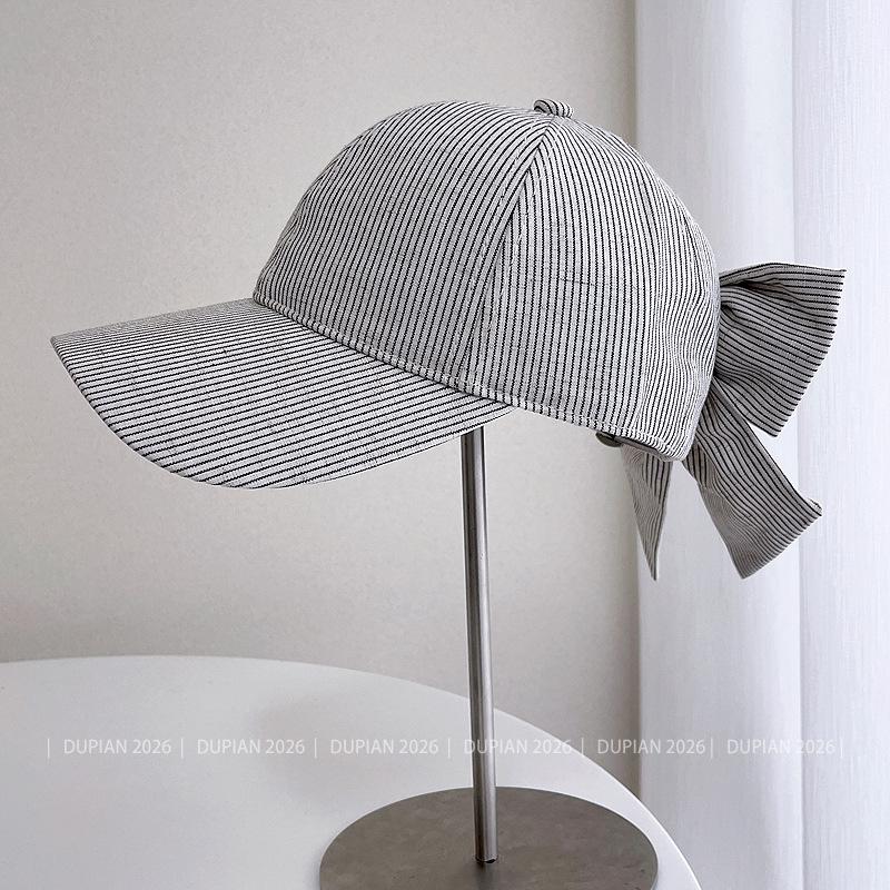 Japanese Vintage Stripe Linen Blend Baseball Cap for Women Spring Summer Outdoor UV Protection Sun Hat