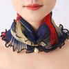 Lace Elegant Thin Neckerchief Colorful Print Mesh Scarf Faux Pearl Pendant Neck Scarf Gauze Women Accessories
