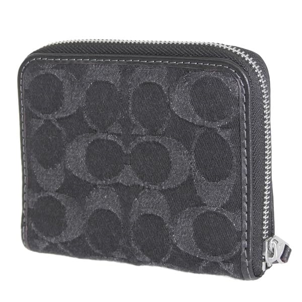 Wallet Bifold Wallet Signature Denim Small Zip Around Wallet No Coin Purse CP431 Outlet [Coach] SV/BK (Black) Women's [Item]