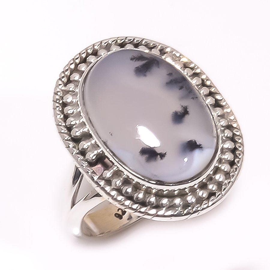 Natural Dendrite Opal Gemstone 925 Solid Sterling Silver Jewelry Ring S.5.5 D8M30