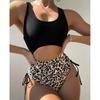 Leopard Print Bikini High Waist One Piece Swimsuit for Women Sexy Hollow Out Swimwear Summer Beachwear