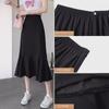 Черная юбка-рыбий хвост А-силуэта с высокой талией - весна, размер плюс, прикрывает живот, утягивает