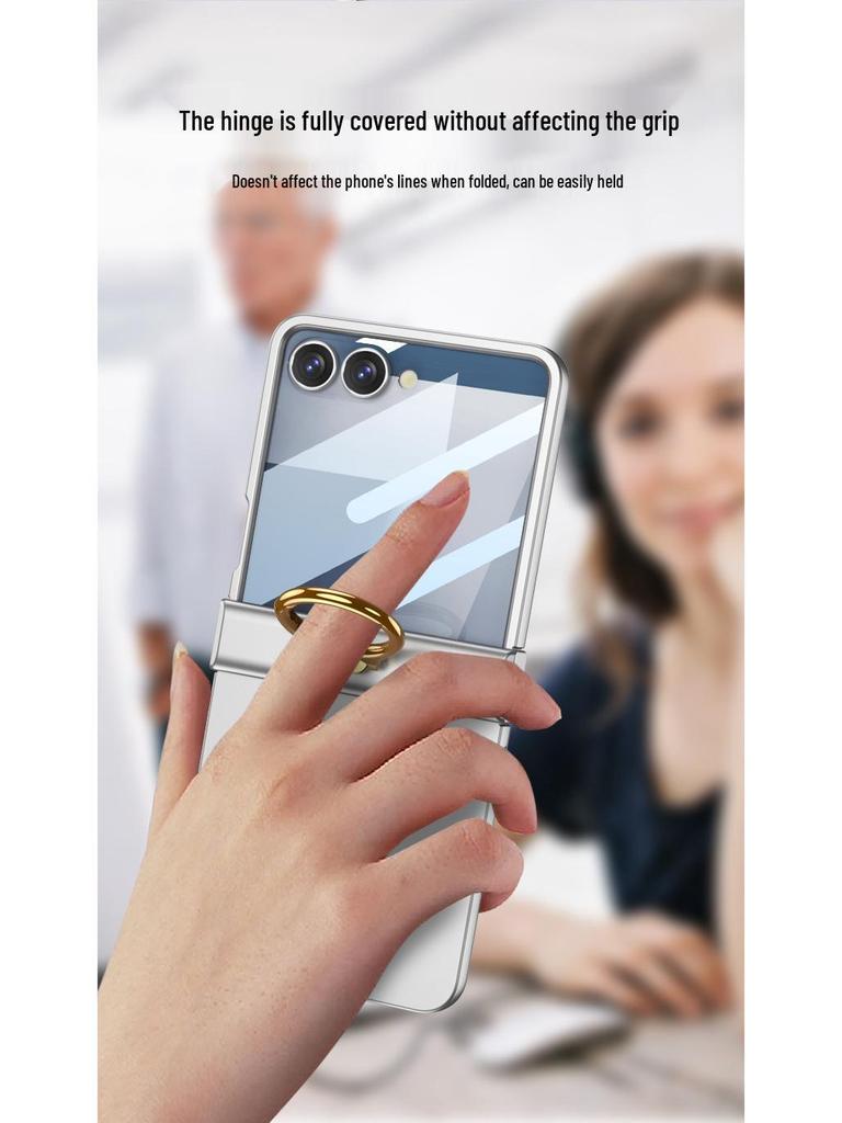 Чехол-накладка Samsung Z Flip7 с полной защитой, однотонный, с защитой шарнира и встроенной подставкой-кольцом