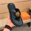 Fashion New men's beach shoes flip-flops  designer leather outside wear sandals head layer cowhide