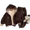 Kino Boys' Winter Fleece Set: Korean Style Thickened Warm Coat and Casual Pants Two-Piece