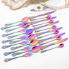 24Pcs Dinnerware Set Multicolor Cutlery Set Western Stainless Steel Tableware Vintage Knife Fork Long Ice Spoon Silverware Set