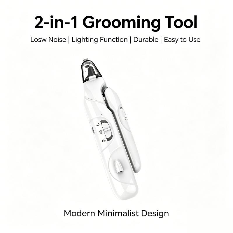 2-in-1 Pet Nail Trimmer Grinder Stainless Steel Scissors LED Illumination Rechargeable Low Noise Safe Easy Use Eco-Friendly