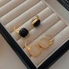 Black Agate Square Atmosphere High-End Ear Hooks Hong Kong Style Retro Light Luxury Exquisite Small
