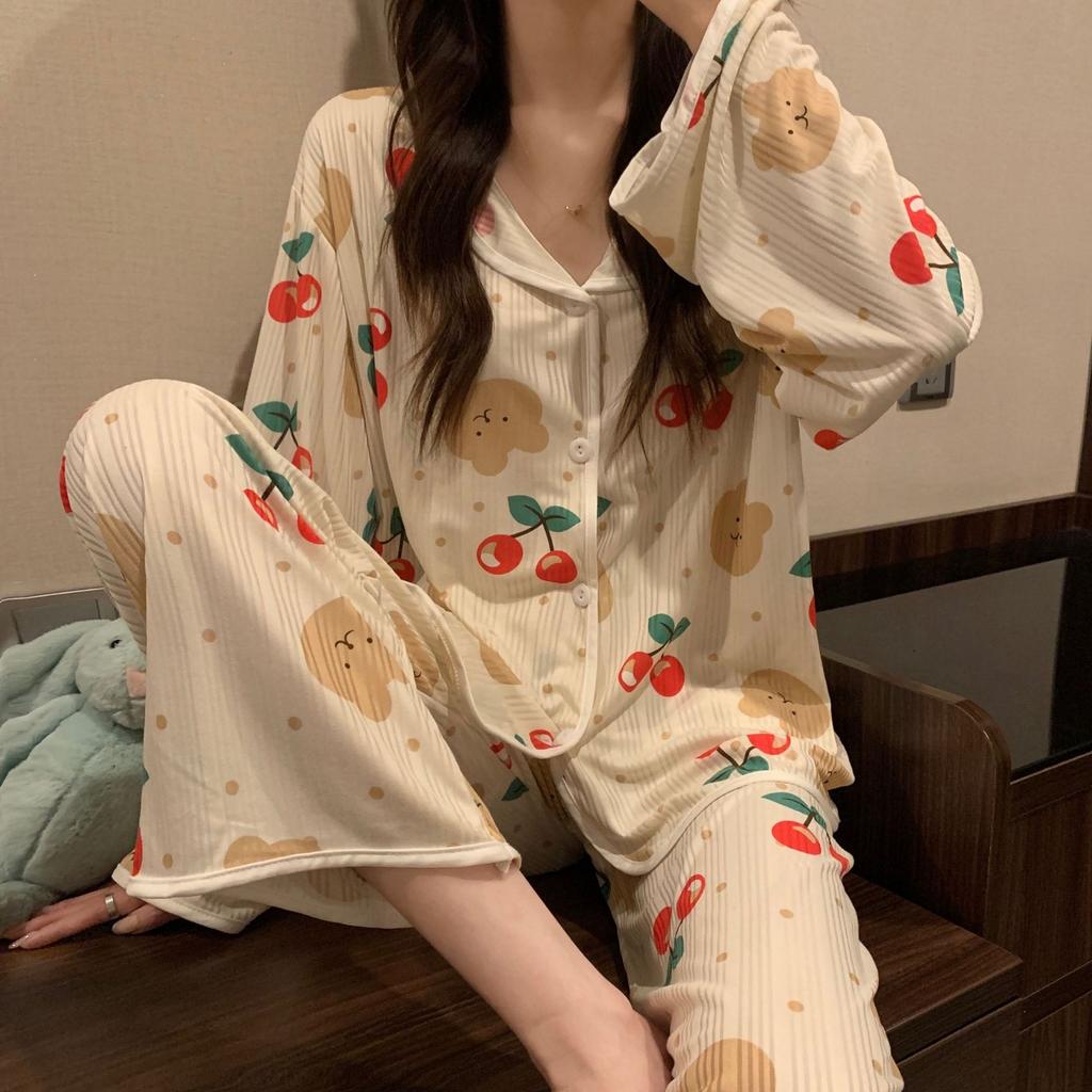 Spring and Autumn Women's Pajamas Homewear Set of Girls Students Female Thin Section of Simple Wind Pajamas Homewear