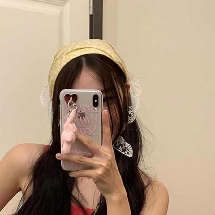 Floral Pattern Hairband with Sheer Lace Trim Camping Photography Girl Kerchief