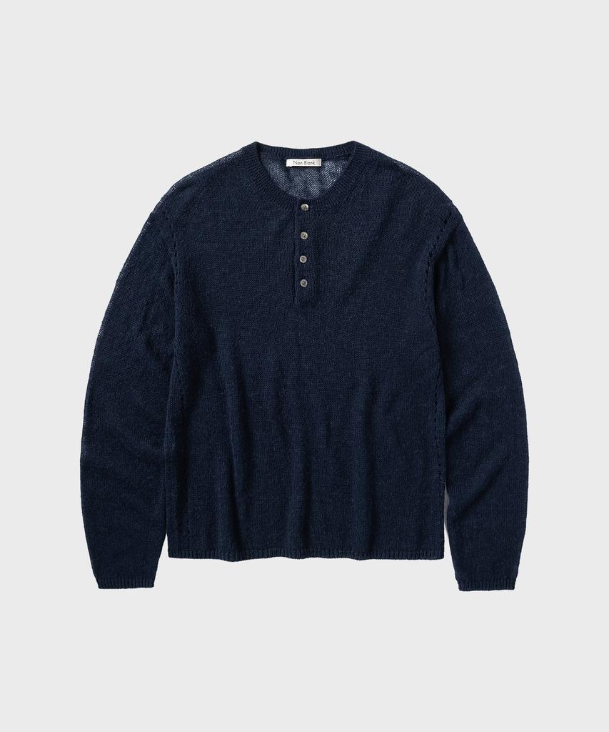 NONBLANK Crop Henley Neck Ls Knit_Navy