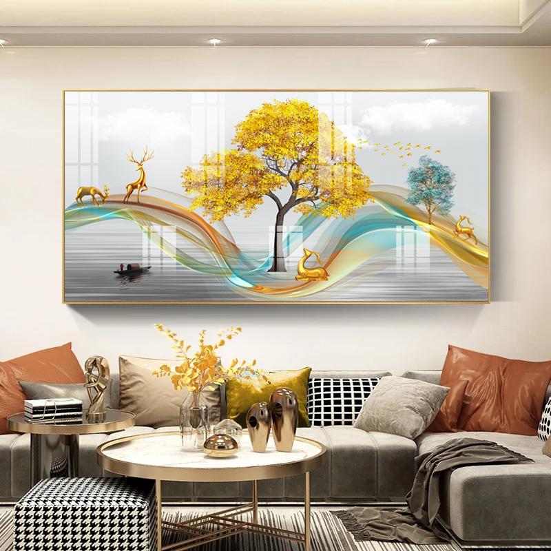 Yellow Golden Money Tree for Living Room Decoration Painting Rich Tree Canvas Painting Wall Pictures Landsdcape Posters Prints