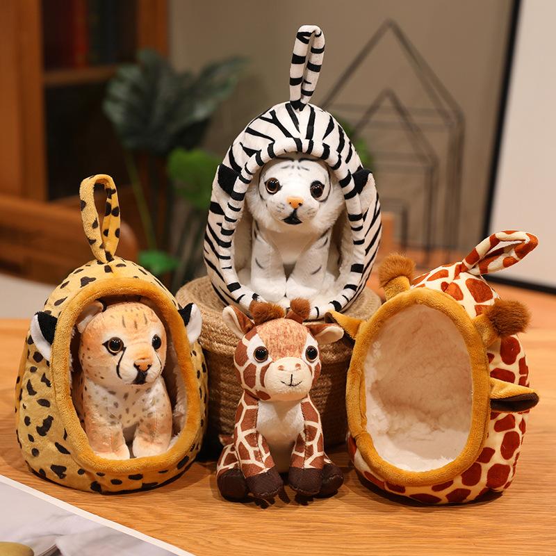 New Small Realistic Plush Toy Soft Dog Bed And Puppy 2-In-1 Plush Doll Kawaii Gift Stuffed Animal Giraffe Lion Tiger Plushies